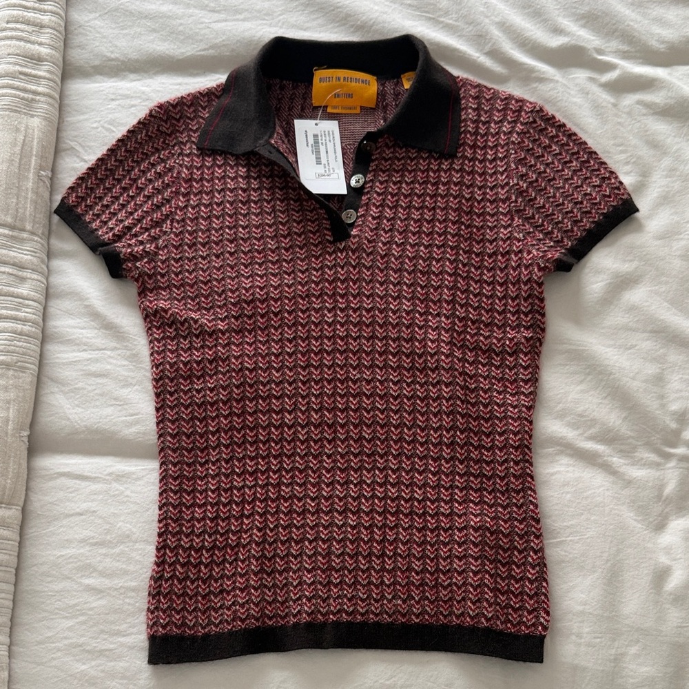 Guest in Residence Chevron Shrunken Polo Shirt 100% Cashmere NWT Size XS